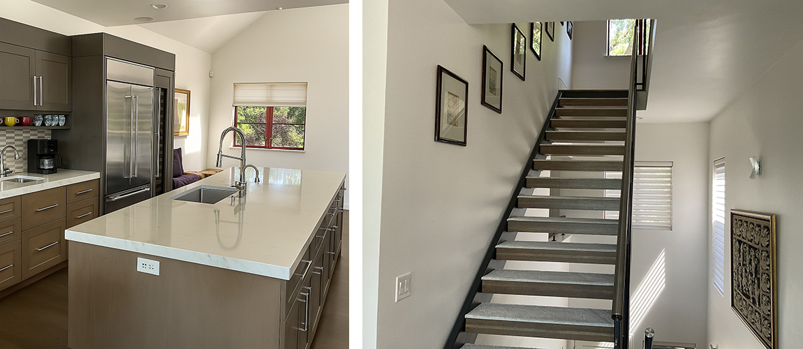 River Condo kitchen and stairs