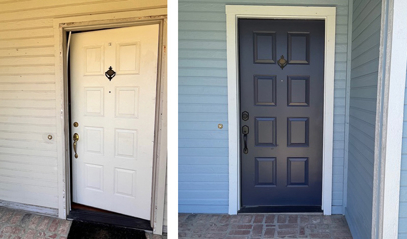 Front door before & after
